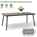 Outdoor Patio Rectangular Aluminum Dining Table Set with Umbrella Hole with Rattan Chair