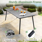 Outdoor Patio Rectangular Aluminum Dining Table Set with Umbrella Hole with Rattan Chair