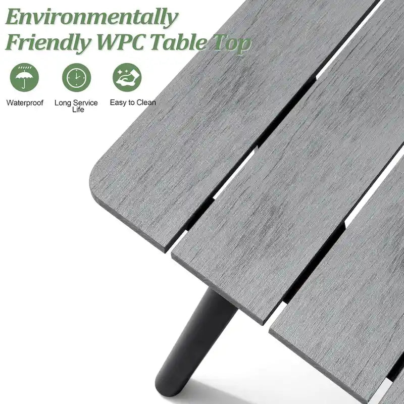 Outdoor Patio Rectangular Aluminum Dining Table Set with Umbrella Hole with Rattan Chair