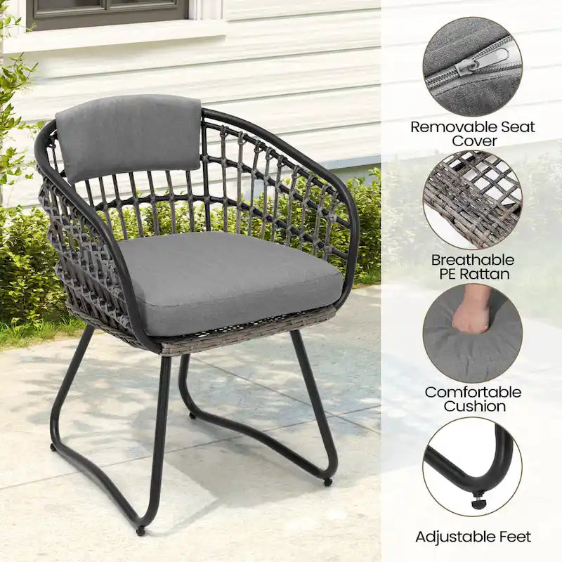 Outdoor Patio Rectangular Aluminum Dining Table Set with Umbrella Hole with Rattan Chair