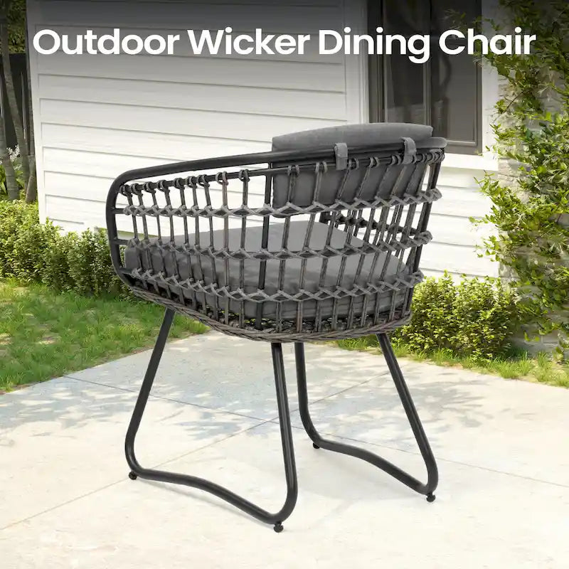 Outdoor Patio Rectangular Aluminum Dining Table Set with Umbrella Hole with Rattan Chair