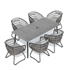 Outdoor Patio Rectangular Aluminum Dining Table Set with Umbrella Hole with Rattan Chair