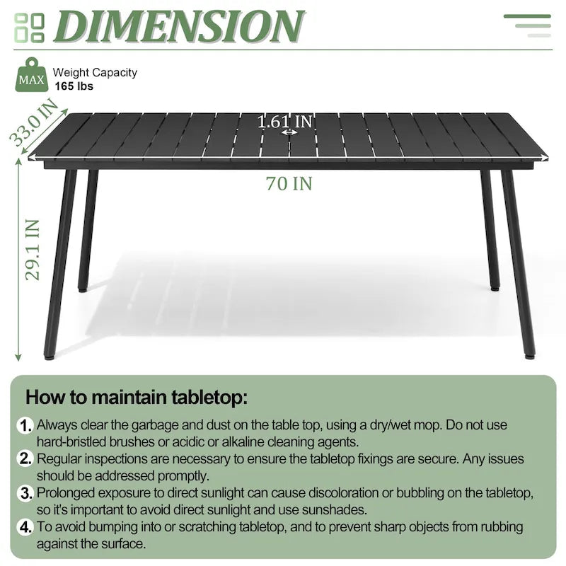 Outdoor Patio Rectangular Aluminum Dining Table Set with Umbrella Hole with Rattan Chair