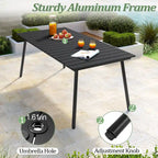 Outdoor Patio Rectangular Aluminum Dining Table Set with Umbrella Hole with Rattan Chair