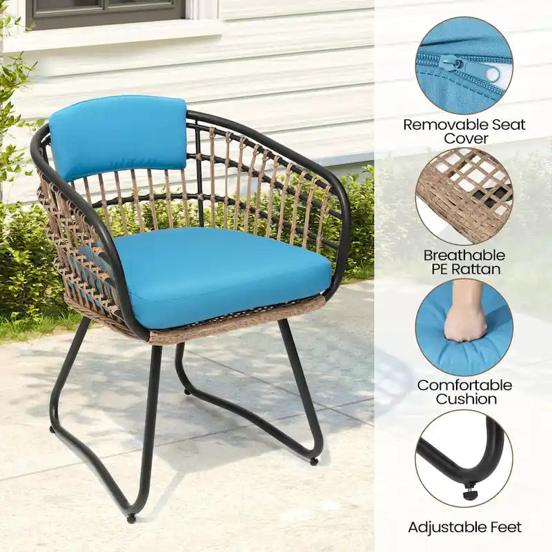 Outdoor Patio Rectangular Aluminum Dining Table Set with Umbrella Hole with Rattan Chair