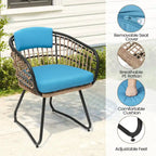 Outdoor Patio Rectangular Aluminum Dining Table Set with Umbrella Hole with Rattan Chair