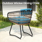 Outdoor Patio Rectangular Aluminum Dining Table Set with Umbrella Hole with Rattan Chair