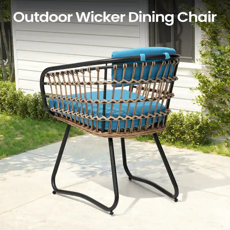 Outdoor Patio Rectangular Aluminum Dining Table Set with Umbrella Hole with Rattan Chair
