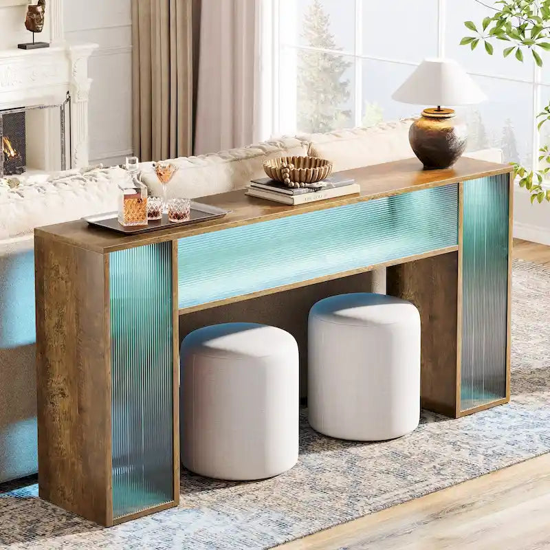 63 Inches Farmhouse Console Sofa Table with LED Lights for Entryway - 62.99 W x 11.81 D x 33.07 H