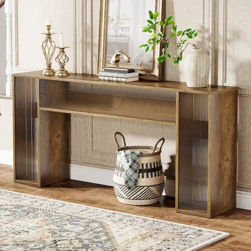 63 Inches Farmhouse Console Sofa Table with LED Lights for Entryway - 62.99 W x 11.81 D x 33.07 H