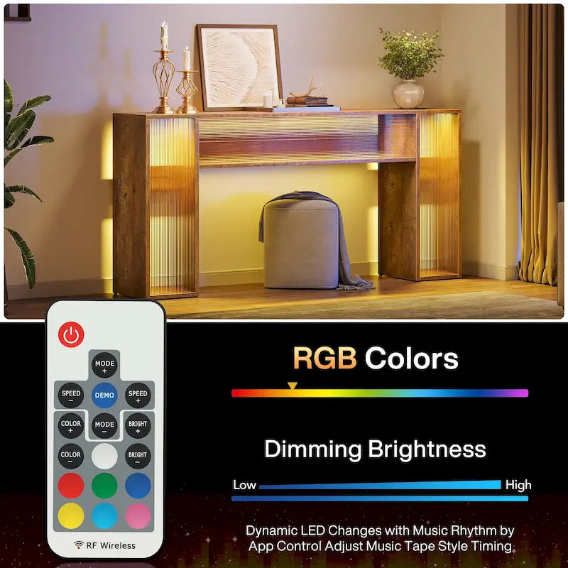 63 Inches Farmhouse Console Sofa Table with LED Lights for Entryway - 62.99 W x 11.81 D x 33.07 H