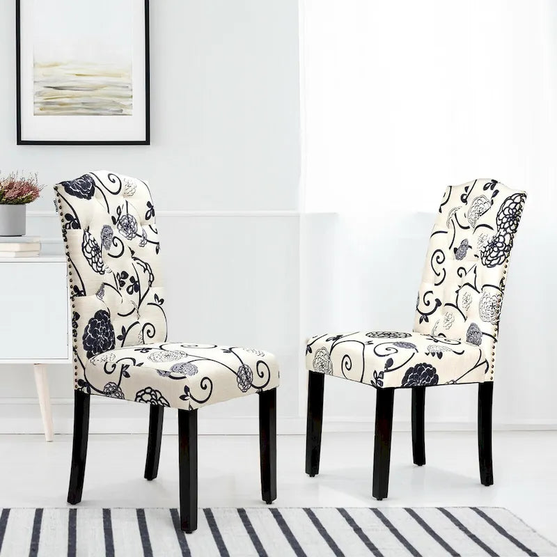 Gymax Set of 4 Tufted Dining Chair Upholstered Nailhead Trim Rubber - See Details