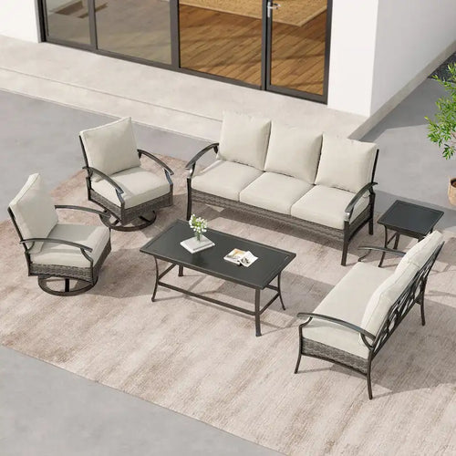 Set di mobili da divano da giardino 6 pezzi, gruppo di sedute da esterno con cuscini