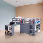 Letto a soppalco basso per bambini con scrivania e contenitore - Letto a soppalco in legno di pino con armadietto e spazio studio