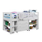 Letto a soppalco basso per bambini con scrivania e contenitore - Letto a soppalco in legno di pino con armadietto e spazio studio