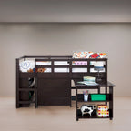Letto a soppalco basso per bambini con scrivania e contenitore - Letto a soppalco in legno di pino con armadietto e spazio studio