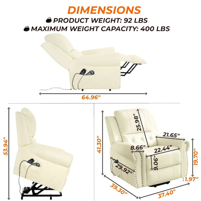 Luxury Air Leather Power Lift Recliner Chair with Heat & Massage  Perfect for Elderly Assistance