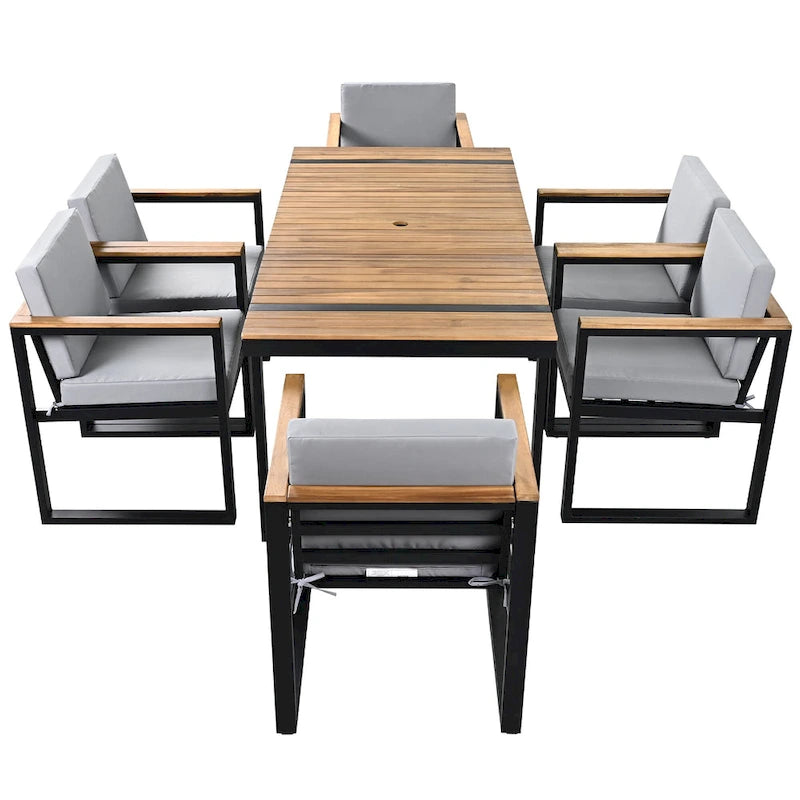 Modern 7 Pieces Outdoor Dining Set with Removable Cushions, Patio Dining Table and Chair Set for Patio, Backyard 7 Pack
