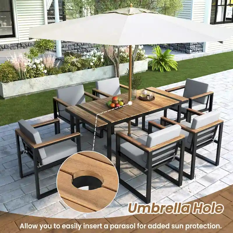 Modern 7 Pieces Outdoor Dining Set with Removable Cushions, Patio Dining Table and Chair Set for Patio, Backyard 7 Pack