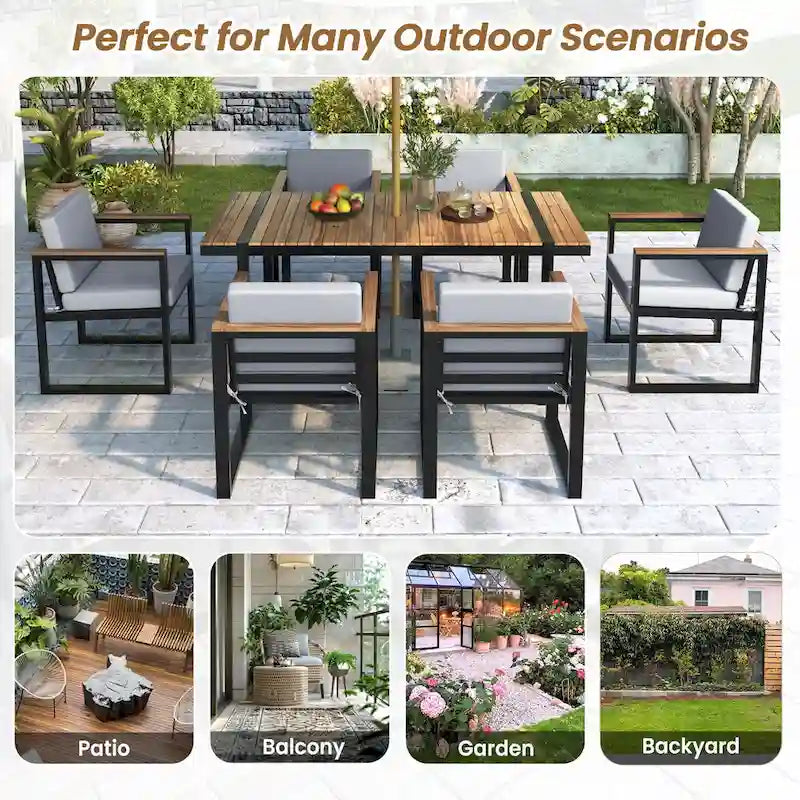 Modern 7 Pieces Outdoor Dining Set with Removable Cushions, Patio Dining Table and Chair Set for Patio, Backyard 7 Pack