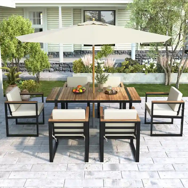 Modern 7 Pieces Outdoor Dining Set with Removable Cushions, Patio Dining Table and Chair Set for Patio, Backyard 7 Pack