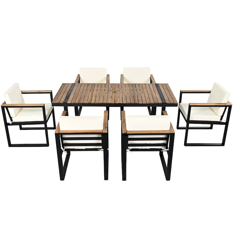Modern 7 Pieces Outdoor Dining Set with Removable Cushions, Patio Dining Table and Chair Set for Patio, Backyard 7 Pack