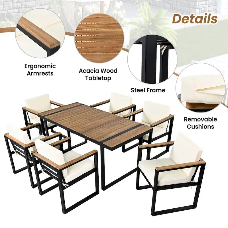 Modern 7 Pieces Outdoor Dining Set with Removable Cushions, Patio Dining Table and Chair Set for Patio, Backyard 7 Pack
