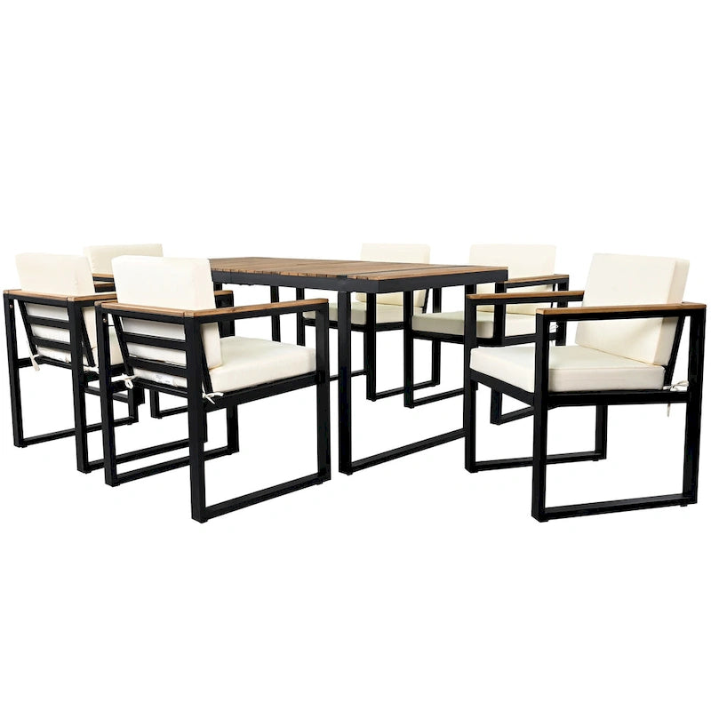 Modern 7 Pieces Outdoor Dining Set with Removable Cushions, Patio Dining Table and Chair Set for Patio, Backyard 7 Pack