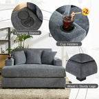 Chaise longue oversize in ciniglia, divano letto a poltrona 39,7/43,5/55 con cuscini, stazione di ricarica e portabicchieri