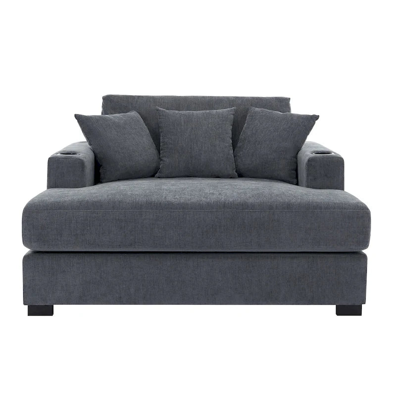 Chaise longue oversize in ciniglia, divano letto a poltrona 39,7/43,5/55 con cuscini, stazione di ricarica e portabicchieri