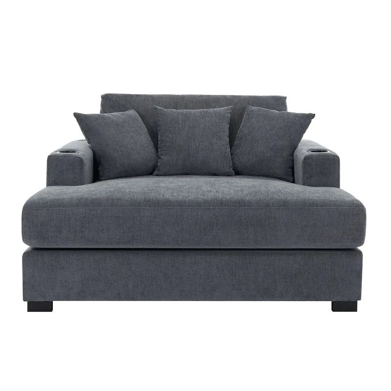Chaise longue oversize in ciniglia, divano letto a poltrona 39,7/43,5/55 con cuscini, stazione di ricarica e portabicchieri
