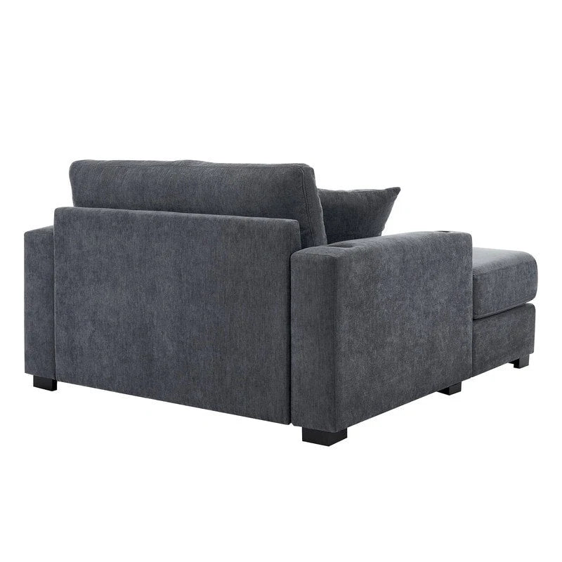 Chaise longue oversize in ciniglia, divano letto a poltrona 39,7/43,5/55 con cuscini, stazione di ricarica e portabicchieri