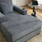 Chaise longue oversize in ciniglia, divano letto a poltrona 39,7/43,5/55 con cuscini, stazione di ricarica e portabicchieri