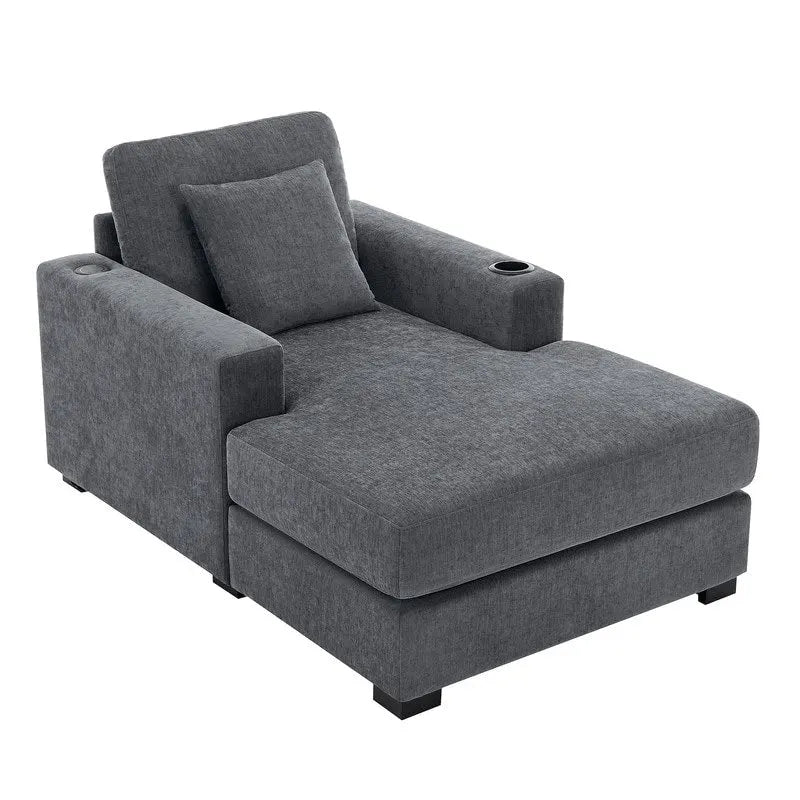 Chaise longue oversize in ciniglia, divano letto a poltrona 39,7/43,5/55 con cuscini, stazione di ricarica e portabicchieri