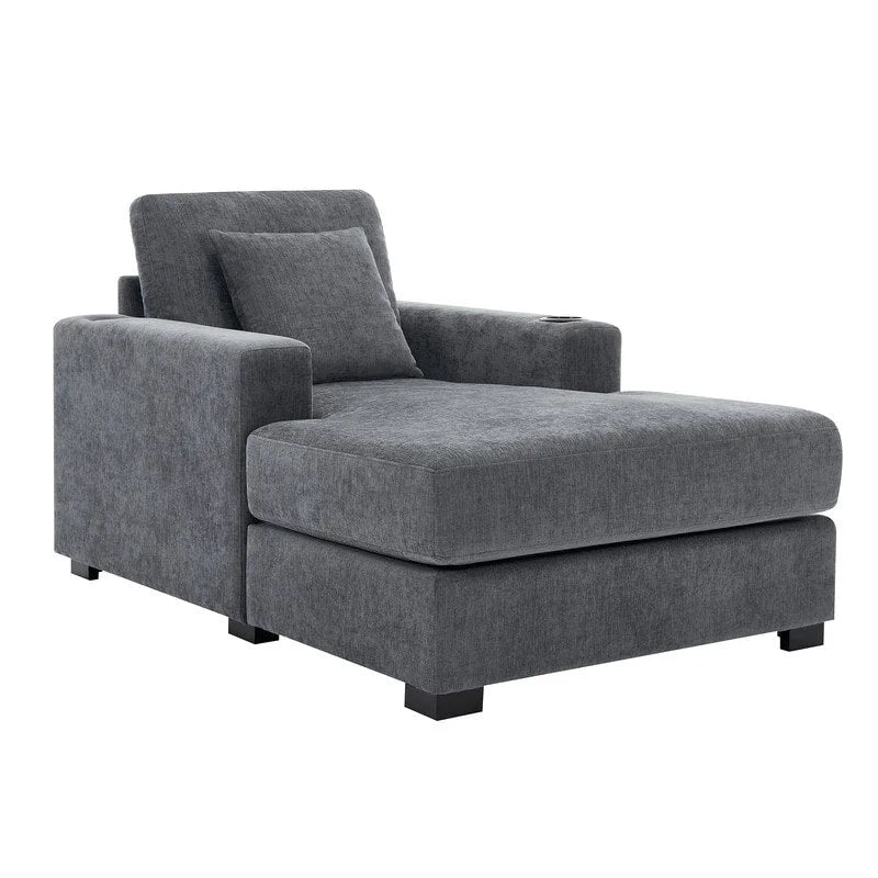 Chaise longue oversize in ciniglia, divano letto a poltrona 39,7/43,5/55 con cuscini, stazione di ricarica e portabicchieri