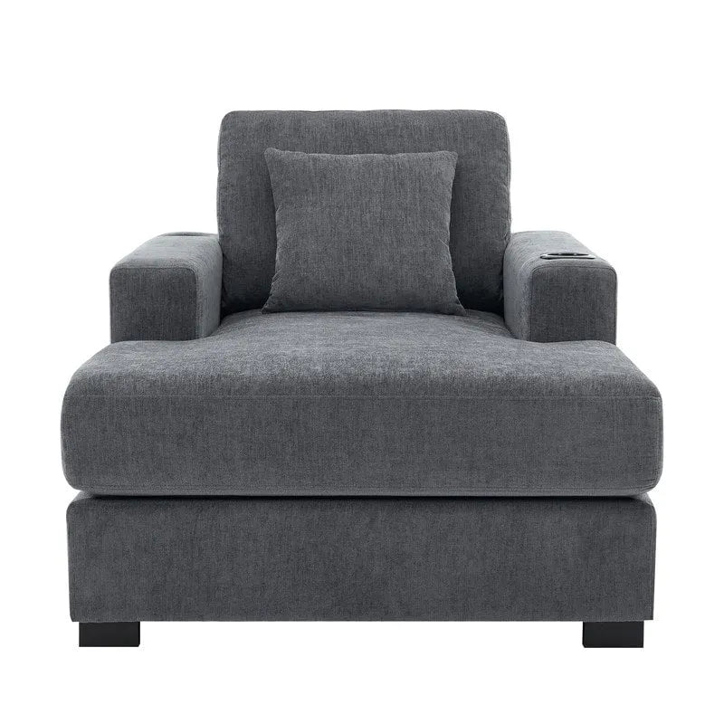 Chaise longue oversize in ciniglia, divano letto a poltrona 39,7/43,5/55 con cuscini, stazione di ricarica e portabicchieri