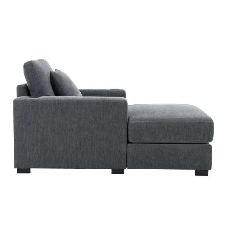Chaise longue oversize in ciniglia, divano letto a poltrona 39,7/43,5/55 con cuscini, stazione di ricarica e portabicchieri