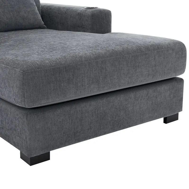 Chaise longue oversize in ciniglia, divano letto a poltrona 39,7/43,5/55 con cuscini, stazione di ricarica e portabicchieri