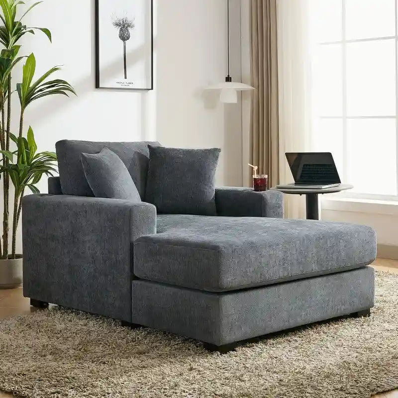 Chaise longue oversize in ciniglia, divano letto a poltrona 39,7/43,5/55 con cuscini, stazione di ricarica e portabicchieri