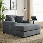 Chaise longue oversize in ciniglia, divano letto a poltrona 39,7/43,5/55 con cuscini, stazione di ricarica e portabicchieri