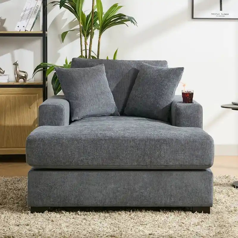 Chaise longue oversize in ciniglia, divano letto a poltrona 39,7/43,5/55 con cuscini, stazione di ricarica e portabicchieri