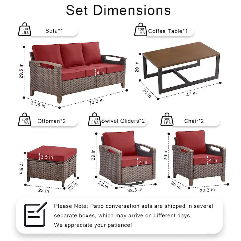 Pocassy Outdoor Patio Sofa Chair Ottoman Table Furniture Set