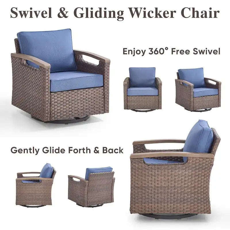 Pocassy Outdoor Patio Sofa Chair Ottoman Table Furniture Set