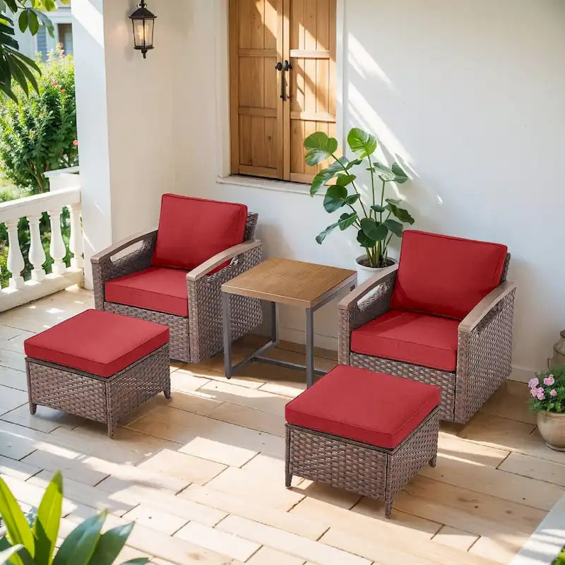 Pocassy Outdoor Patio Sofa Chair Ottoman Table Furniture Set