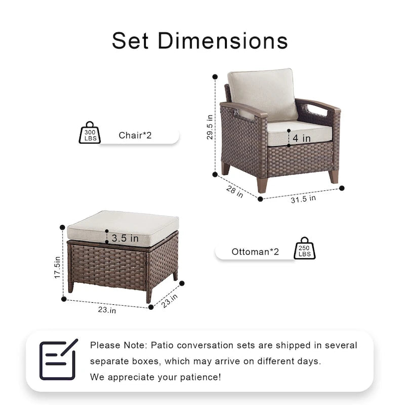Pocassy Outdoor Patio Sofa Chair Ottoman Table Furniture Set