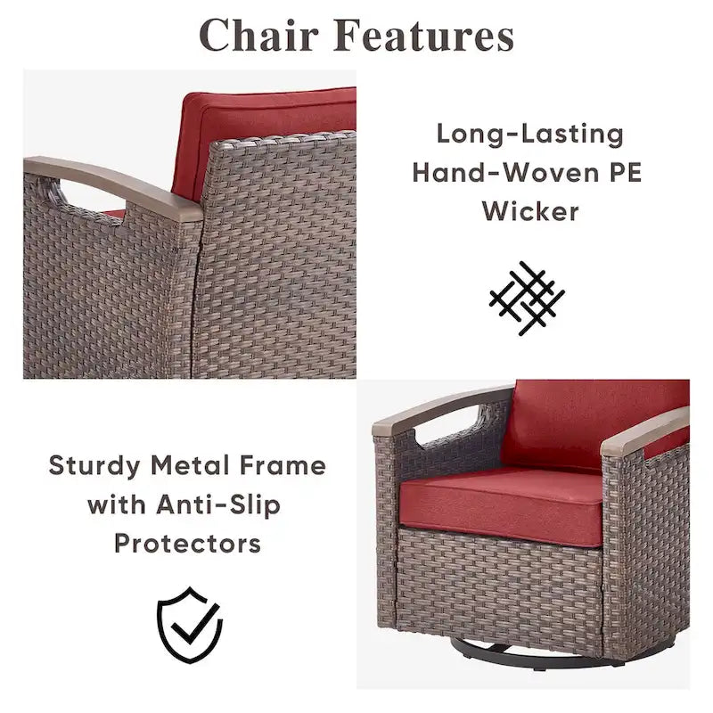 Pocassy Outdoor Patio Sofa Chair Ottoman Table Furniture Set