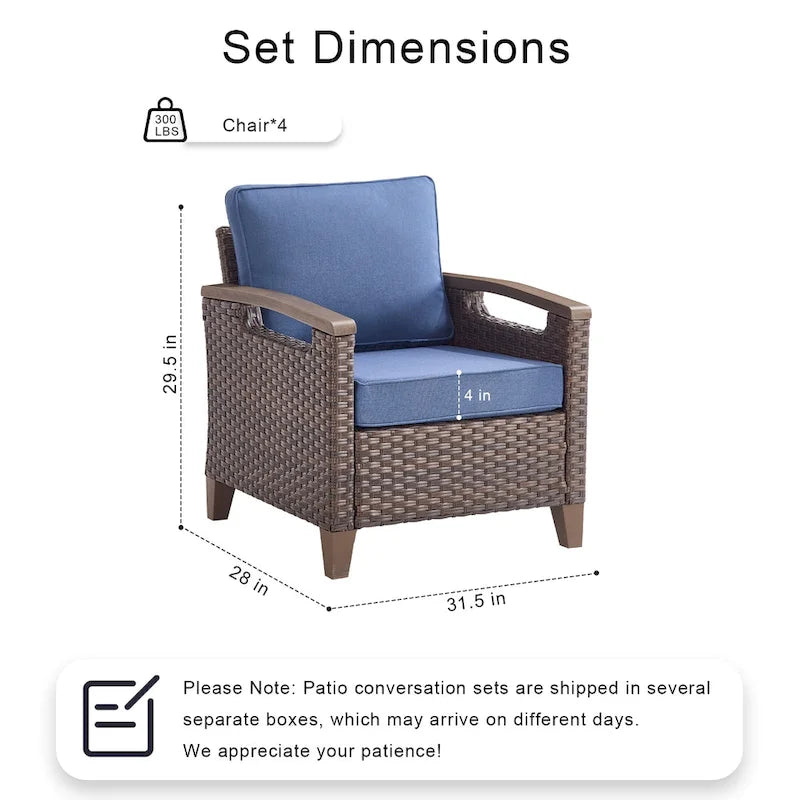 Pocassy Outdoor Patio Sofa Chair Ottoman Table Furniture Set