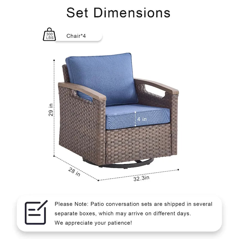 Pocassy Outdoor Patio Sofa Chair Ottoman Table Furniture Set