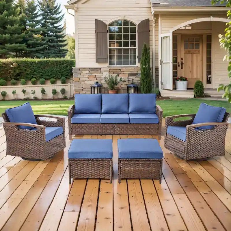 Pocassy Outdoor Patio Sofa Chair Ottoman Table Furniture Set