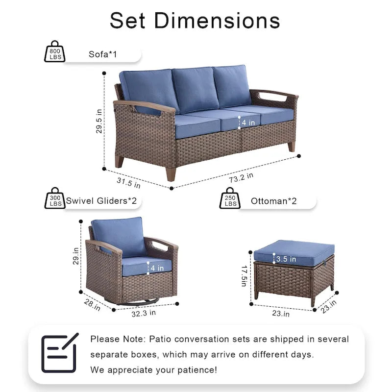 Pocassy Outdoor Patio Sofa Chair Ottoman Table Furniture Set